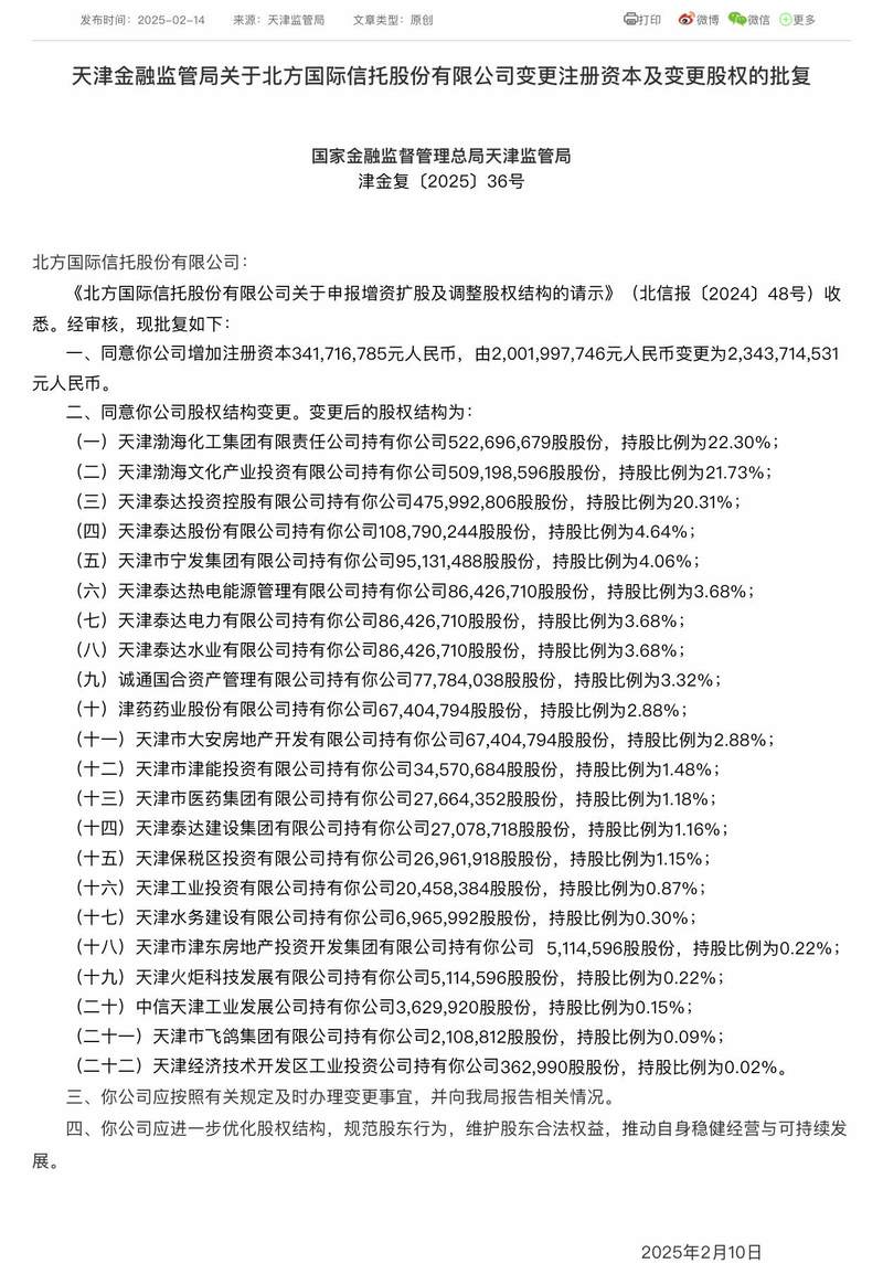 北方信託增資獲批，註冊資本增加17%至23.44億元插图