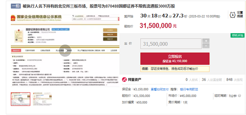 國都證券5000萬股權擺上司法拍賣貨架，“浙商+國都”並線關口公司治理、業務綜合臨考插图2