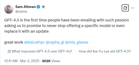 Sam Altman： 用戶要求，永遠別更新GPT-4.5插图2